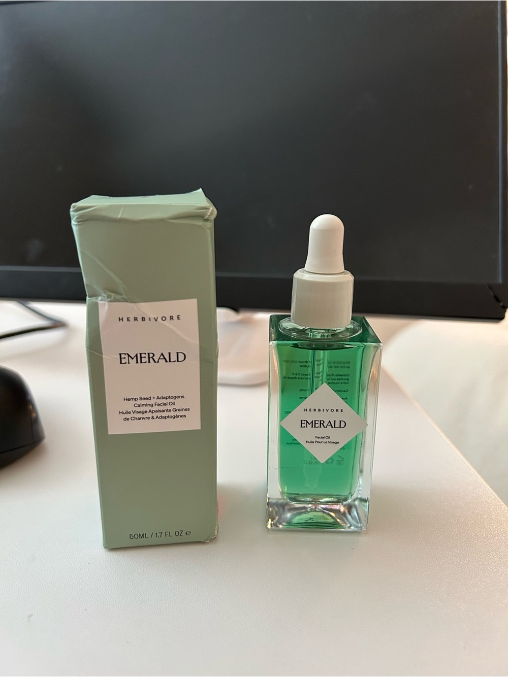 Emerald Skincare Facial Oil Bottle - Green and White